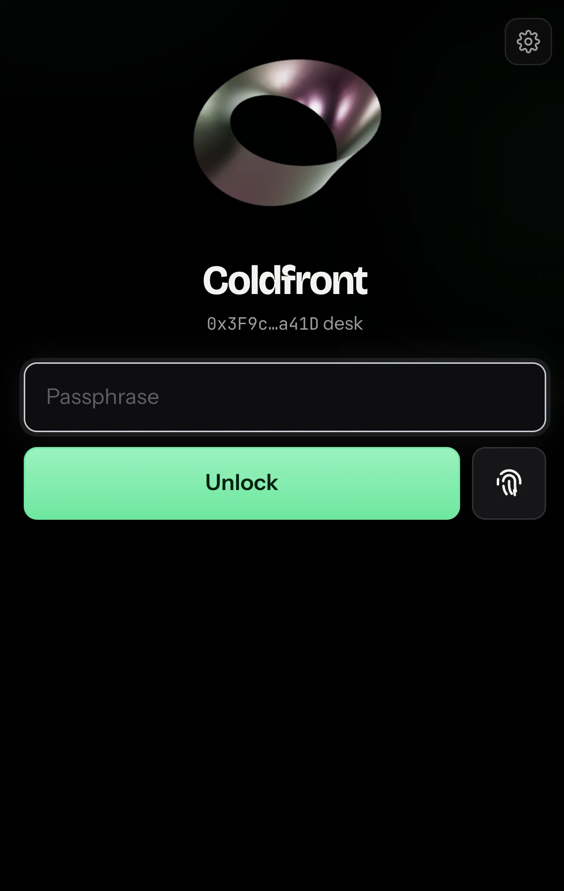 Coldfront locked, asking for the passphrase or Touch ID